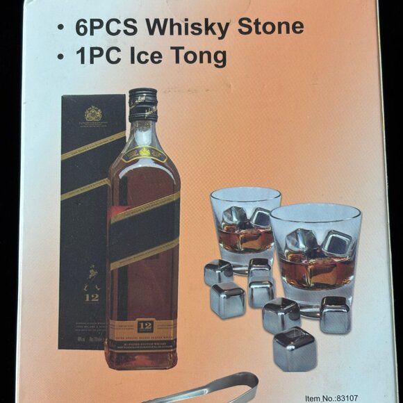 Whiskey Stainless Steel Stone and  Matching Tongs Set NOS - Picture 3 of 10